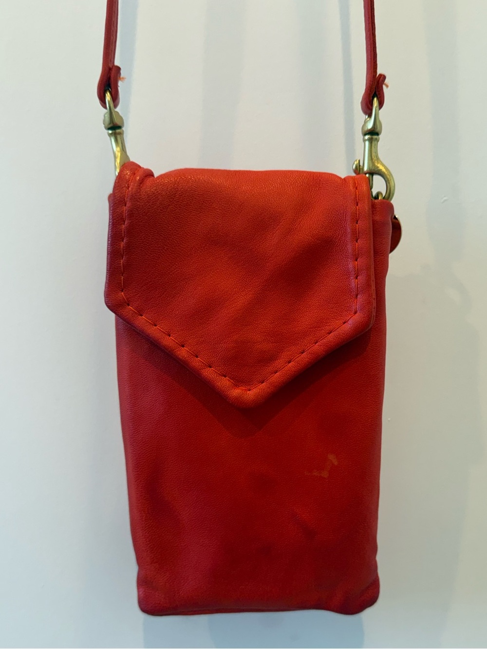 Clare V. Camille Cherry Red Leather Crossbody Bag | Soft Worn-In Patina